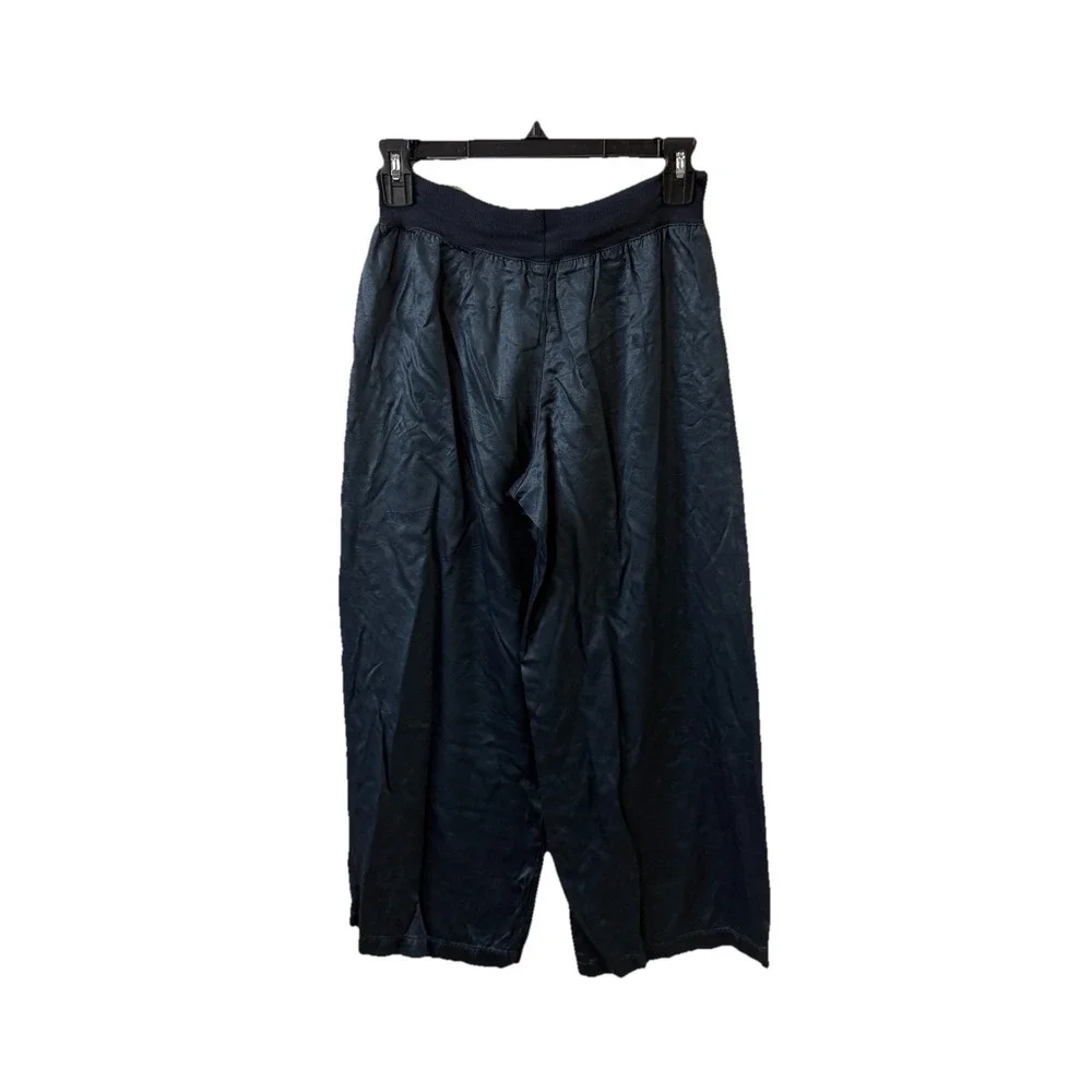 PJ Harlow Jackie Cropped Pajama Pants Set Silk Blend Navy Blue Womens XS Lounge
